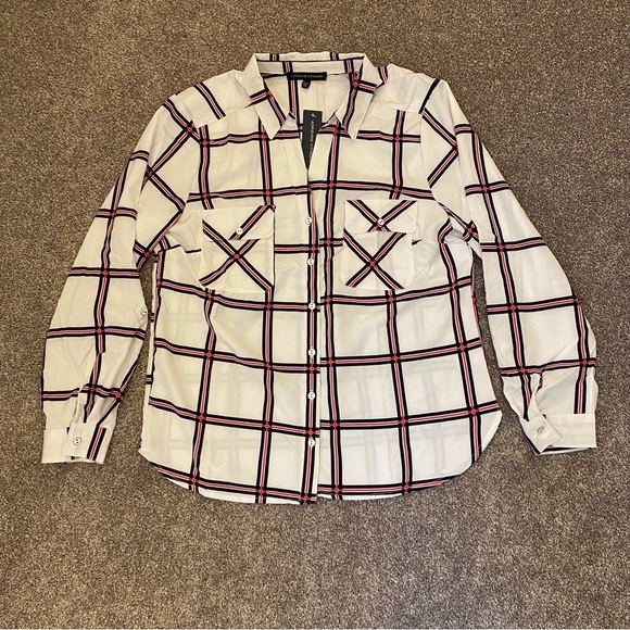 Adrienne Vittadini Women's Long Sleeves Button Up Top Roll Tab Sleeve Size L NWT - Picture 3 of 15